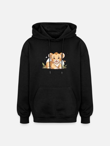 Lion cub with butterflies - Oversized Unisex Hoodie - black