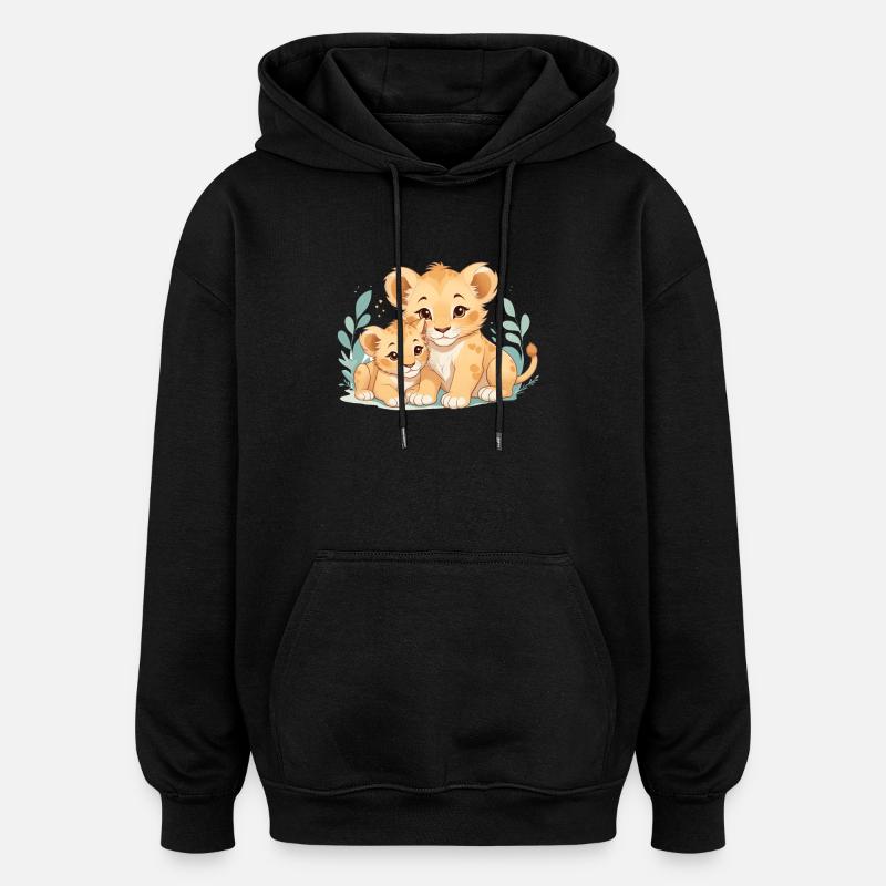 Câlins de lionceaux - Sweat à capuche oversize unisexe - noir