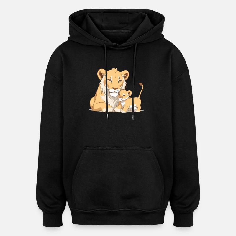 Löwenmama mit Kind - Oversized Unisex Hoodie - Schwarz