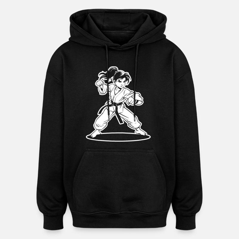 Karate Mädchen Cartoon Stil - Oversized Unisex Hoodie - Schwarz
