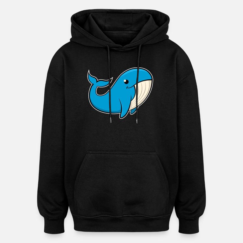 Image joyeuse d’une baleine bleue - Sweat à capuche oversize unisexe - noir