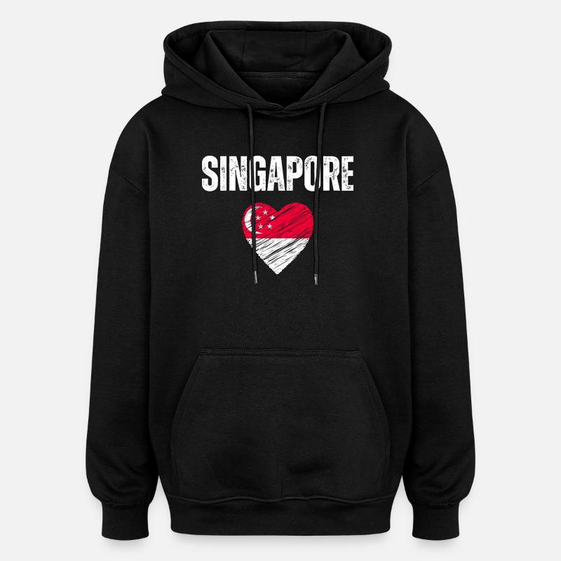 J’aime Singapour, le drapeau de Singapour - Sweat à capuche oversize unisexe - noir