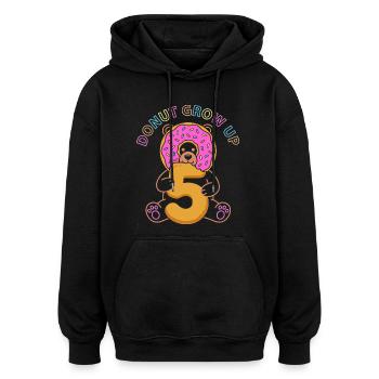 Donut Grow Up 5th Birthday Bear - Oversized Unisex Hoodie - black - Front - Noah (186cm)