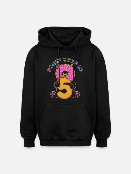 Donut Grow Up 5th Birthday Bear - Oversized Unisex Hoodie - black