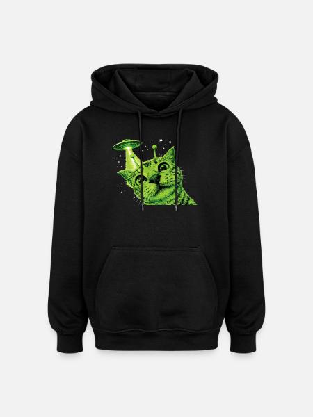 Alien Cat UFO - Oversized Unisex Hoodie - black