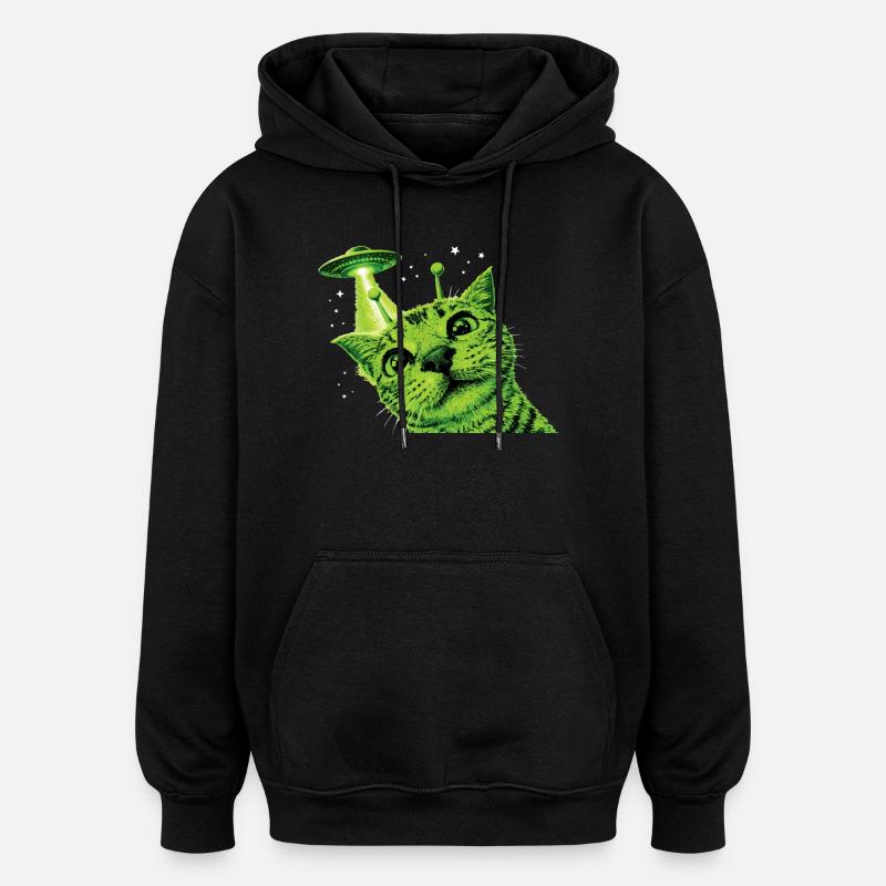 OVNI Alien Cat - Sweat à capuche oversize unisexe - noir