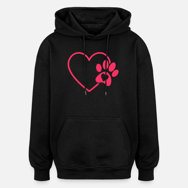 Pattes de cœur Pattes Pattes amoureuses - Sweat à capuche oversize unisexe - noir