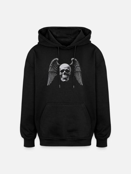 Winged Skull Gothic Emblem - Oversized Unisex Hoodie - black