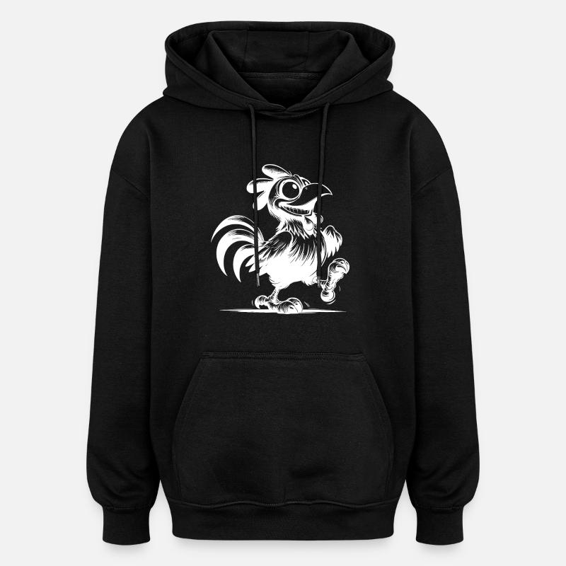 Grinning Funny Rooster Drawing - Oversized Unisex Hoodie - black