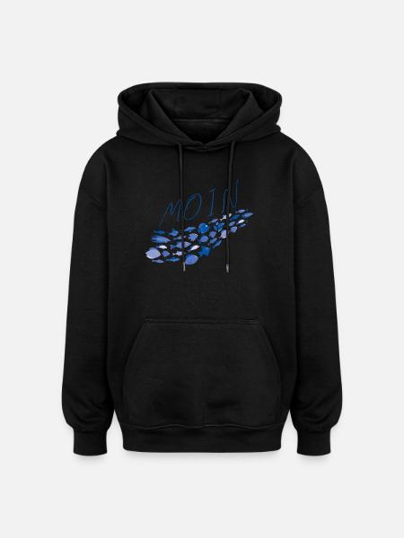 Moin mit Fischschwarm - Oversized Unisex Hoodie - Schwarz