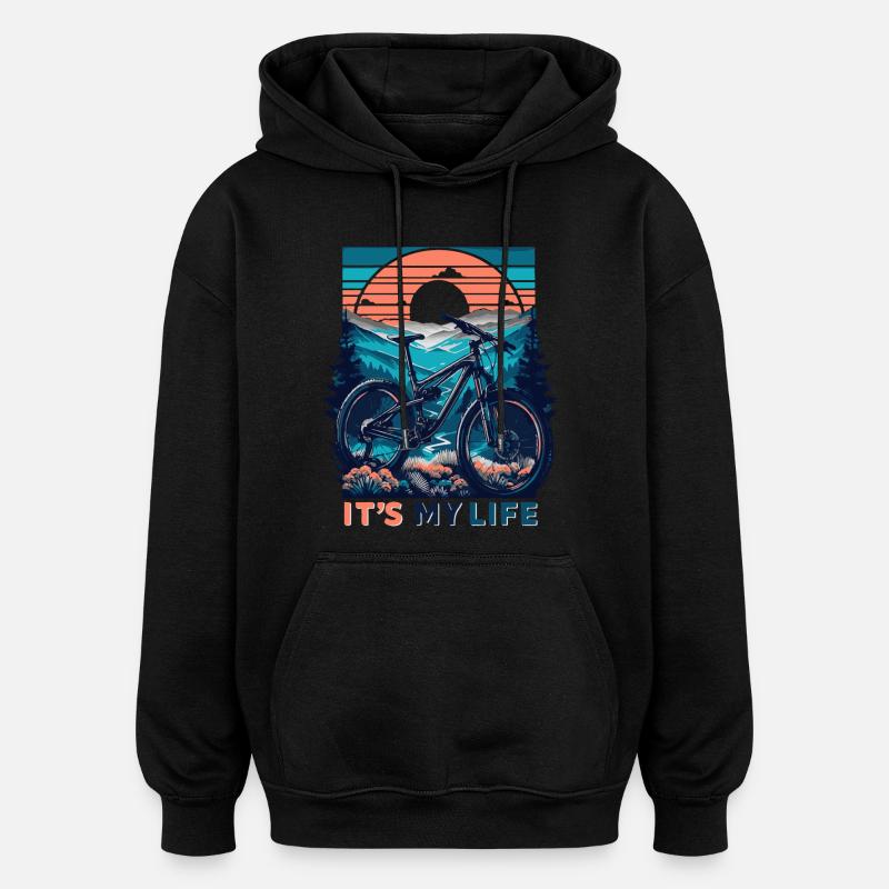 VTT coucher de soleil aventure design - Sweat à capuche oversize unisexe - noir