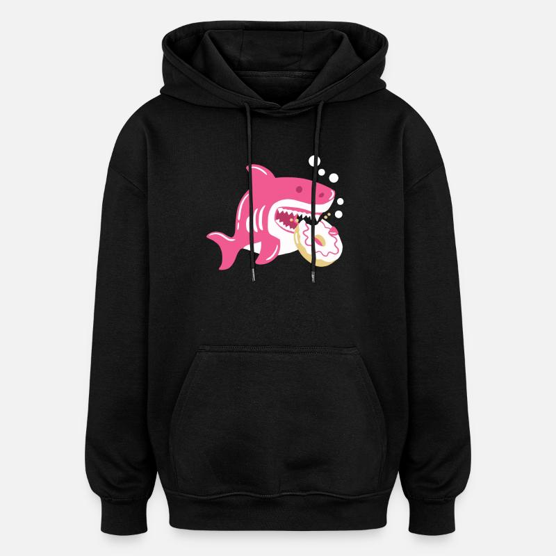 Donut und Hai - Oversized Unisex Hoodie - Schwarz