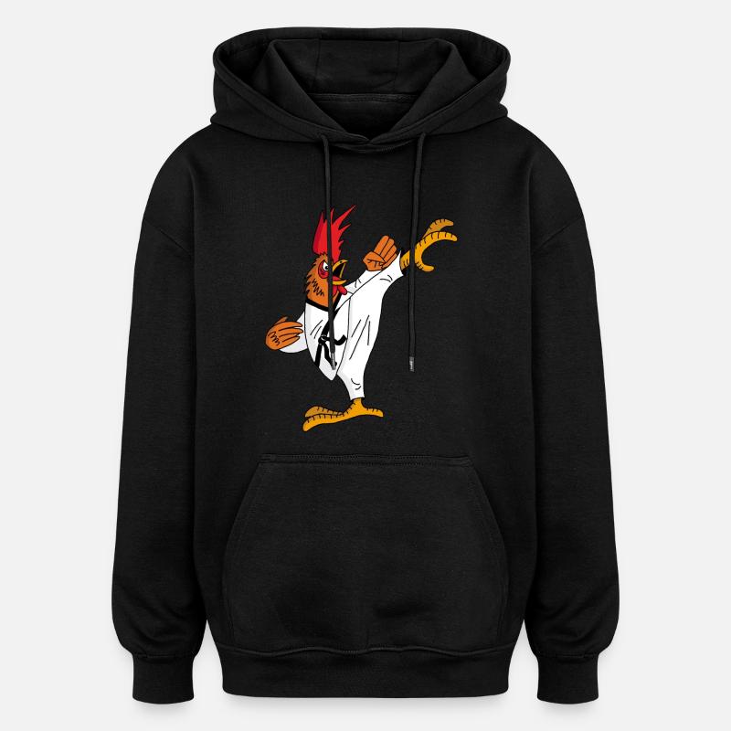 Rooster and Karate - Oversized Unisex Hoodie - black