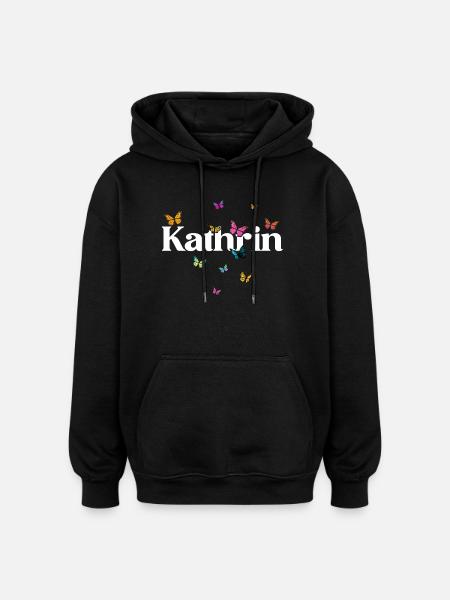 Schöner Mädchenname mit Schmetterlingen KATHRIN - Oversized Unisex Hoodie - Schwarz