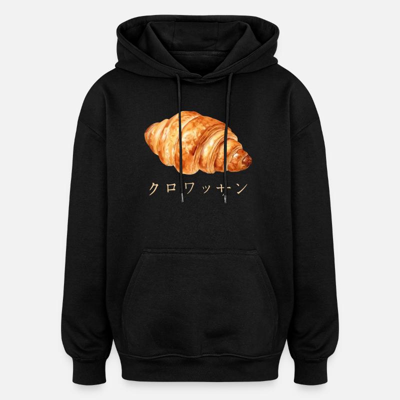 Conception de texte japonais croissant mignon - Sweat à capuche oversize unisexe - noir