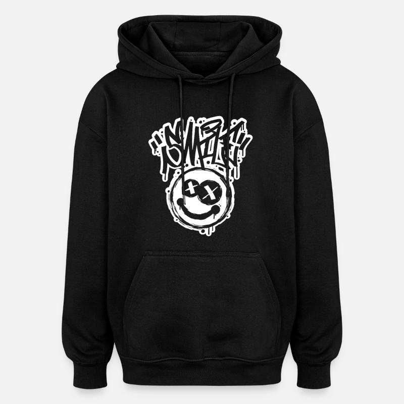 Lettres Smile Face Graphitti - Sweat à capuche oversize unisexe - noir