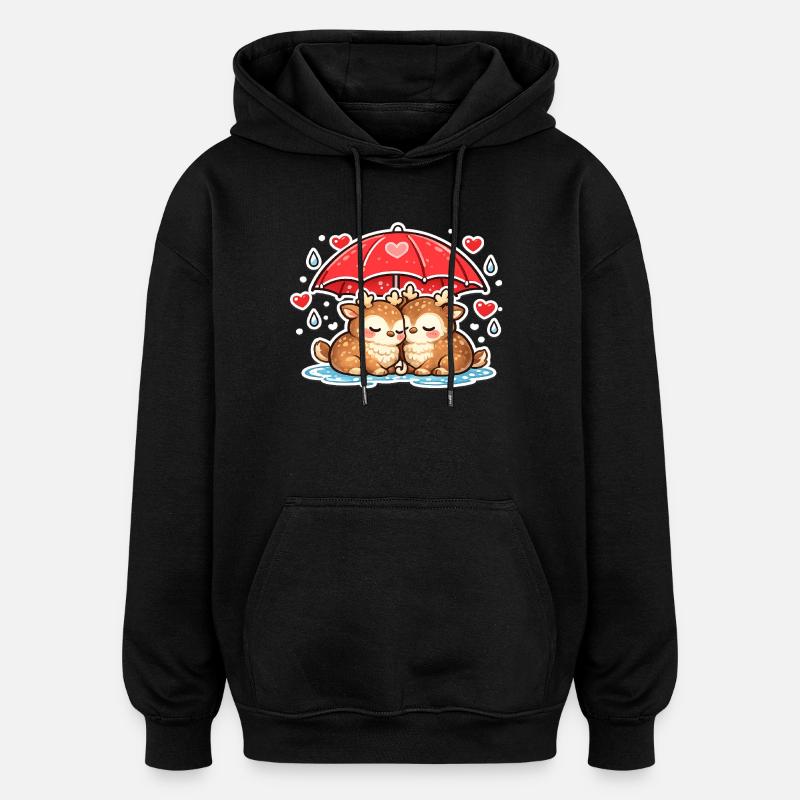 Two deer under umbrella - Oversized Unisex Hoodie - black