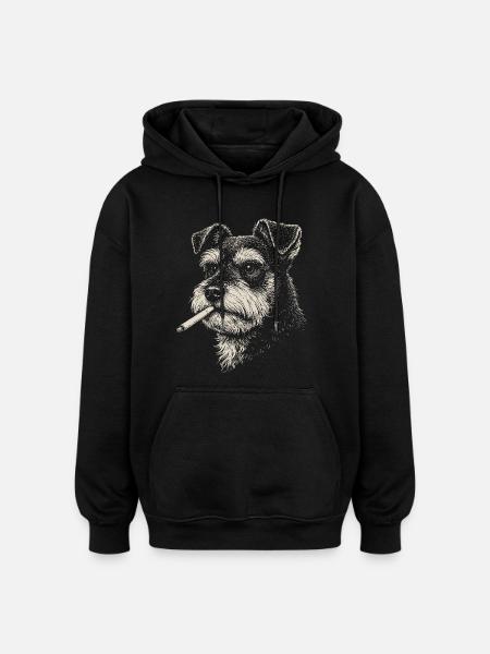 Hundeporträt von Schnauzer mit Zigarette - Oversized Unisex Hoodie - Schwarz