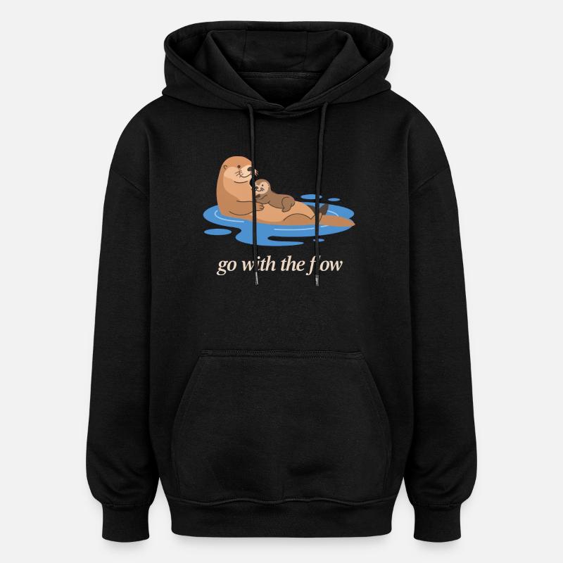 Otter Duo Go With the Flow - Oversized Unisex Hoodie - black