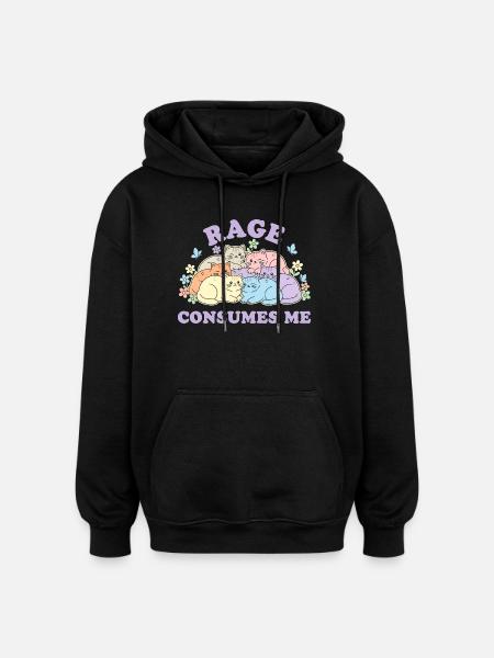 Pastel Cats Cuddly Cloud - Oversized Unisex Hoodie - black