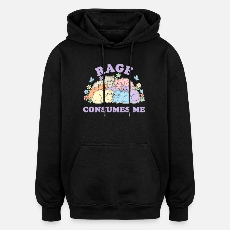 Pastel Cats Cuddly Cloud - Oversized Unisex Hoodie - black