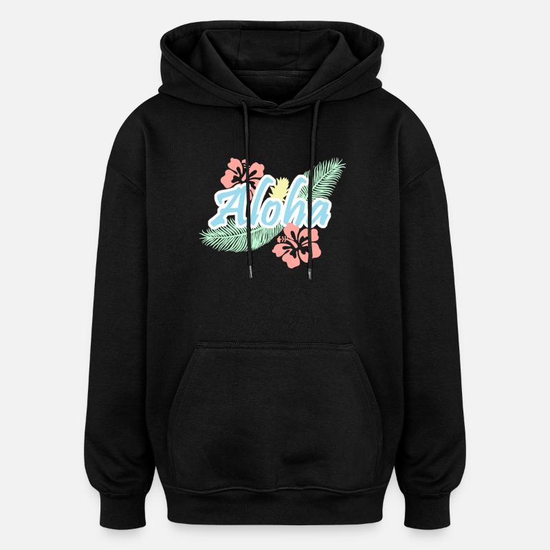 Fleurs tropicales d’été Aloha - Sweat à capuche oversize unisexe - noir