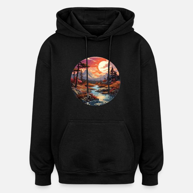 Landschaft - Illustration - Oversized Unisex Hoodie - Schwarz