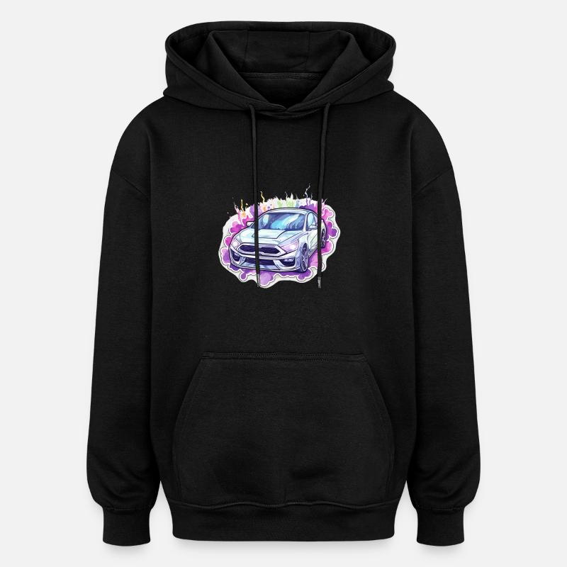 Voiture - Illustration - Sweat à capuche oversize unisexe - noir