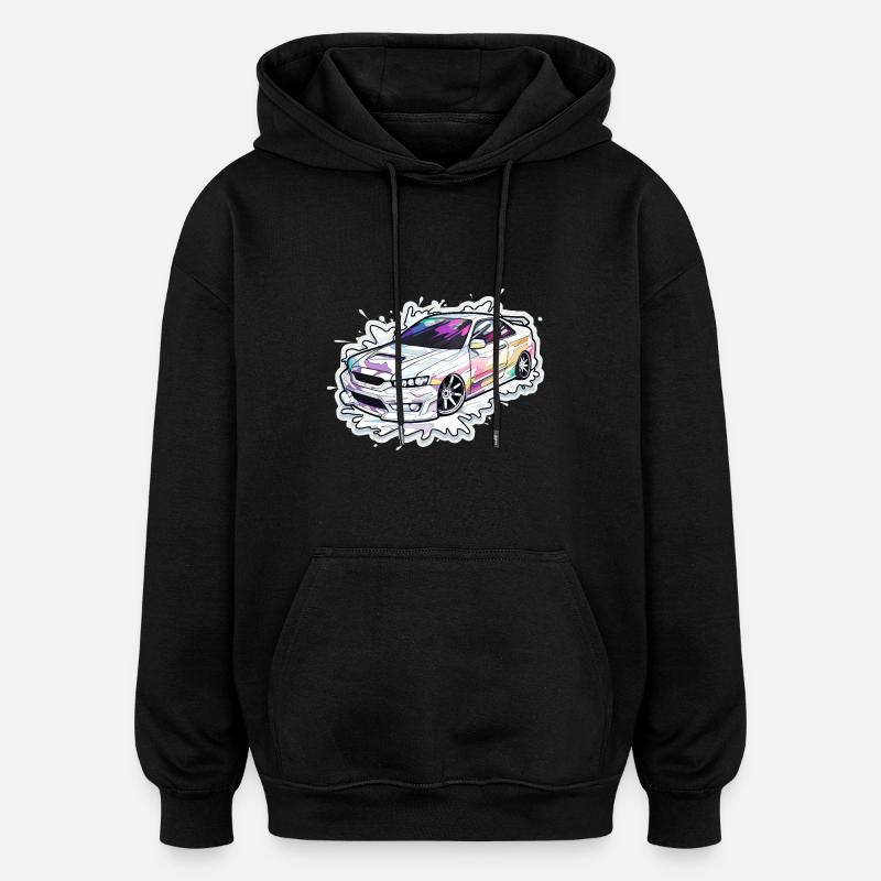 Auto - Illustration - Oversized Unisex Hoodie - Schwarz