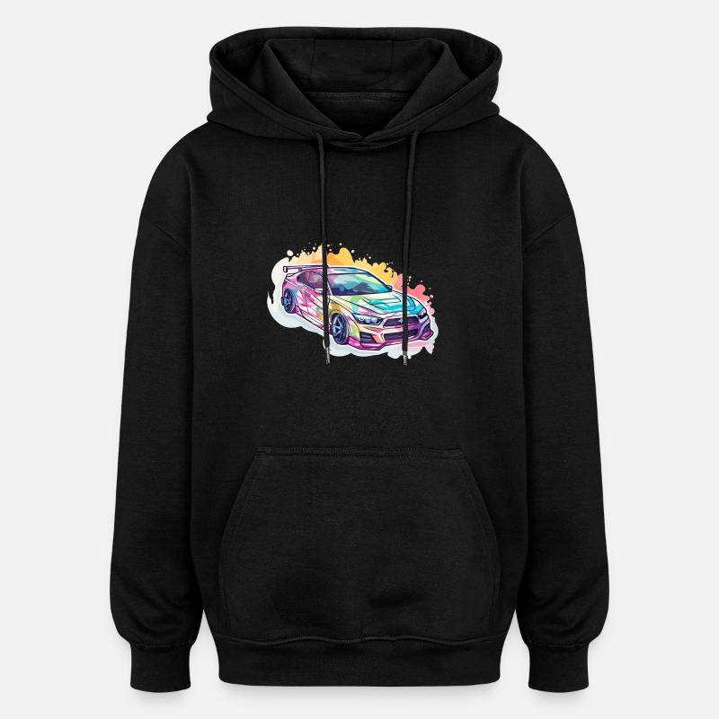Voiture - Illustration - Sweat à capuche oversize unisexe - noir