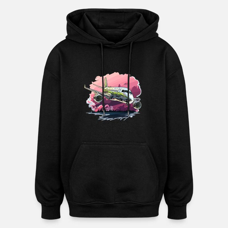 Avion - illustration - Sweat à capuche oversize unisexe - noir