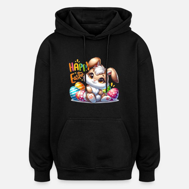 Happy Easter - Easter Bunny Illustration - Oversized Unisex Hoodie - black