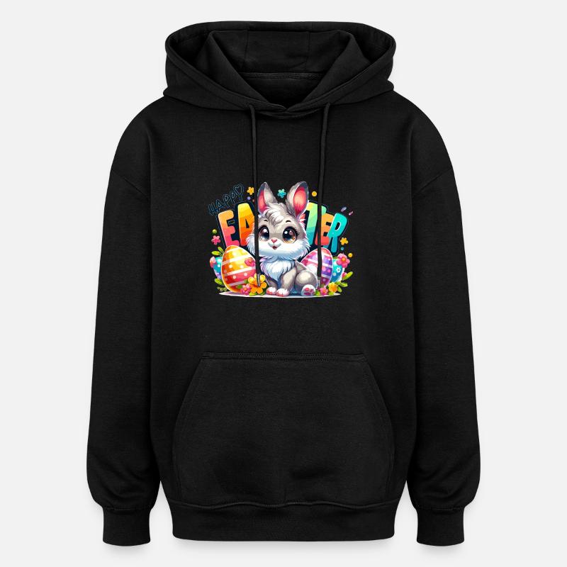 Happy Easter - Easter Bunny Illustration - Oversized Unisex Hoodie - black
