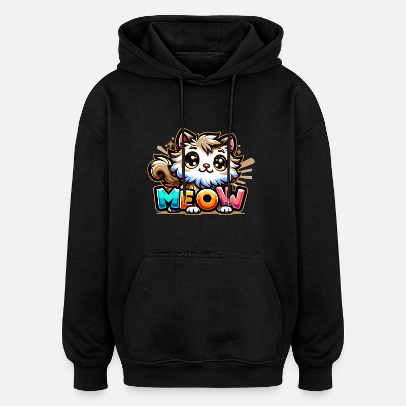 Miaou - Illustration de chat - Sweat à capuche oversize unisexe - noir