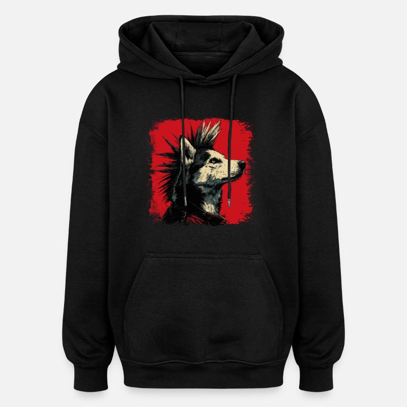 Husky Chien Punk - Sweat à capuche oversize unisexe - noir