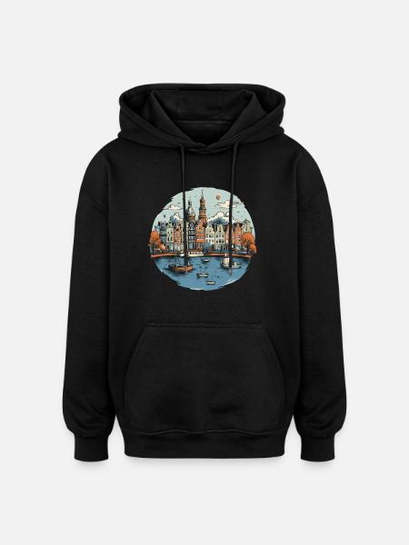 Amsterdam Skyline Holiday Design - Oversized Unisex Hoodie - black