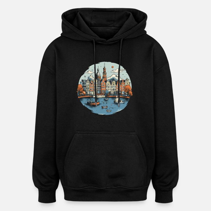 Amsterdam Skyline Urlaub Design - Oversized Unisex Hoodie - Schwarz