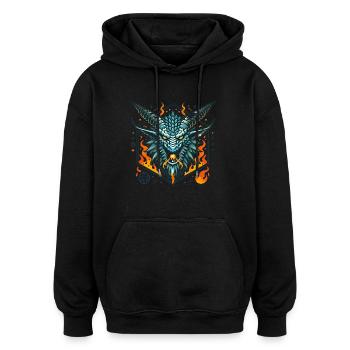 Insigne de tête de dragon flamboyant féroce - Sweat à capuche oversize unisexe - noir - Devant - Noah (186cm)