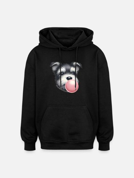 Playful Terrier with Bubble Gum - Oversized Unisex Hoodie - black