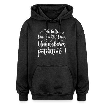 unfassbares potential achtsamkeit motivation - Oversized Unisex Hoodie - Anthrazit - Vorne - Noah (186cm)