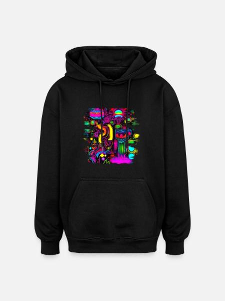 Neonowa fluorescencyjna impreza z muzyką elektroniczną UV - Bluza z kapturem oversize typu unisex - czarny