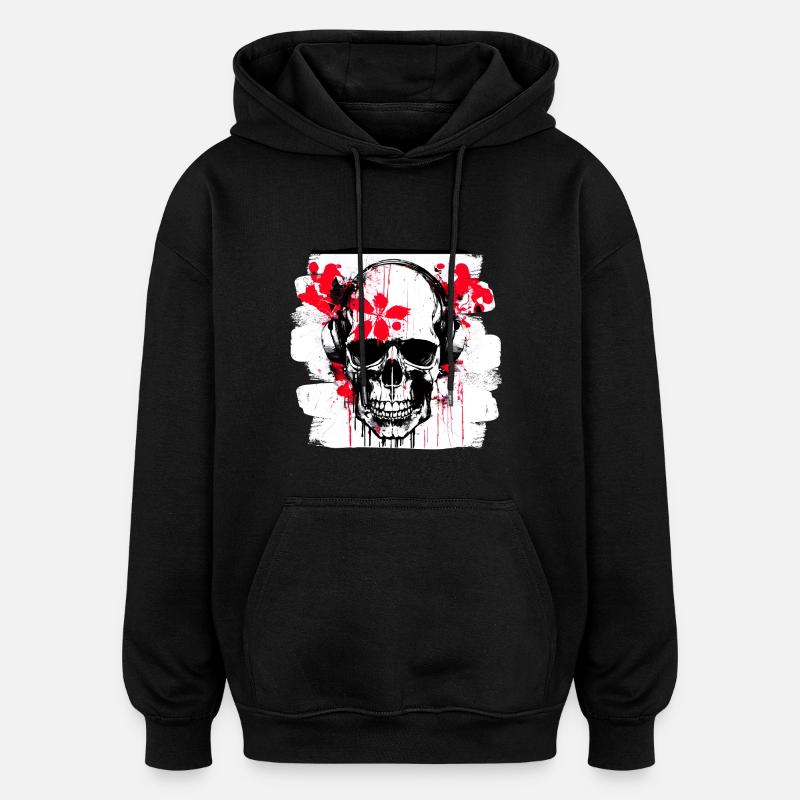 crâne éclaboussure trash polka tattoo - Sweat à capuche oversize unisexe - noir