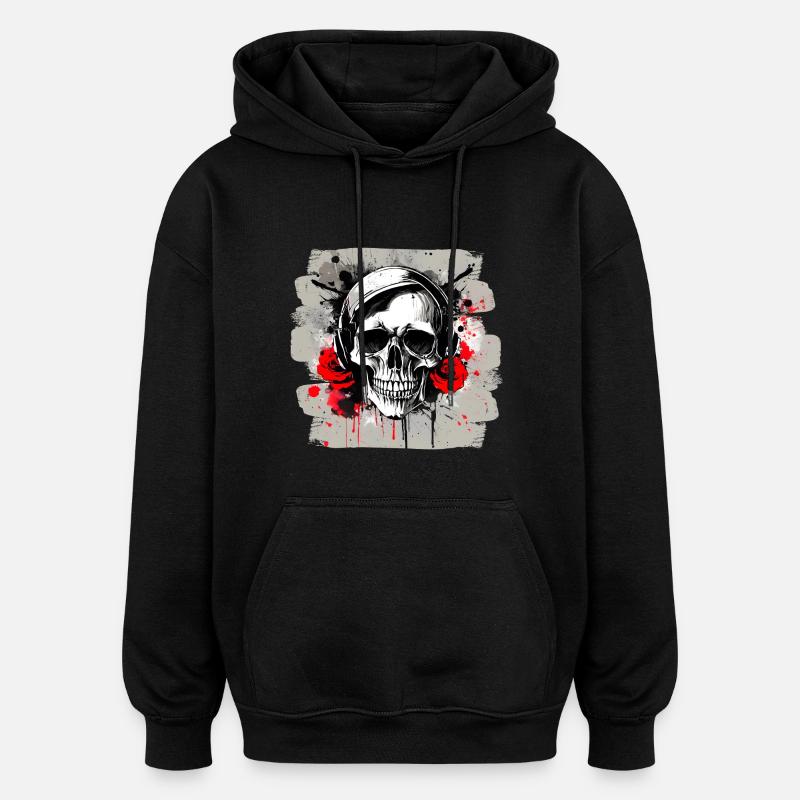 Crâne Tatouage Heavy Metal Rocker - Sweat à capuche oversize unisexe - noir