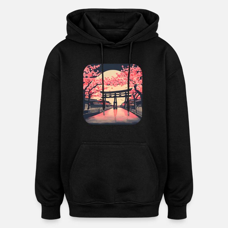 Tokio Tempel Kirschblüte Weltreise - Oversized Unisex Hoodie - Schwarz