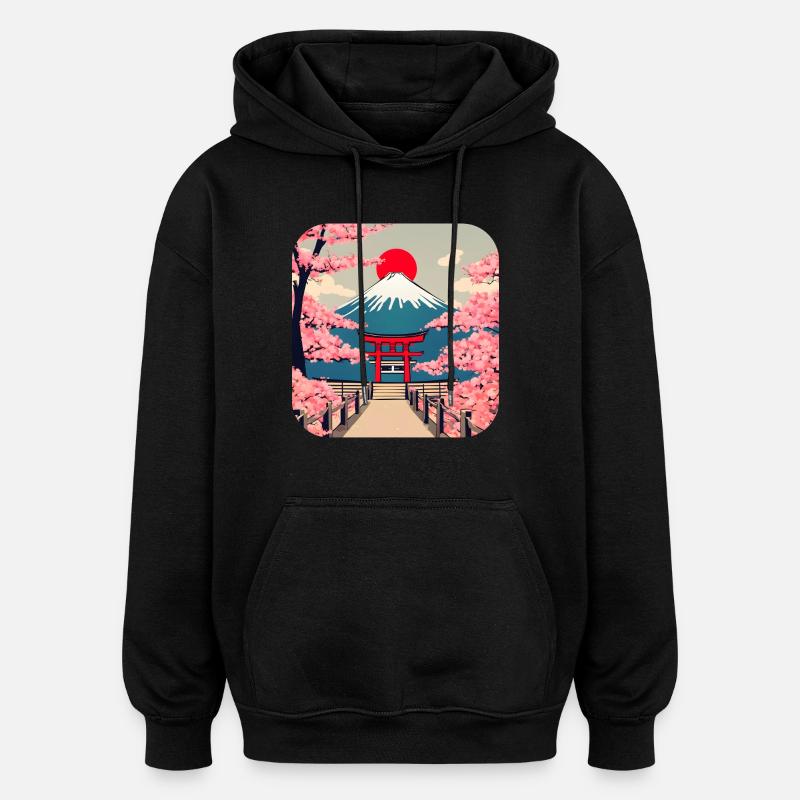 Asie Cherry Blossom Temple Vacances - Sweat à capuche oversize unisexe - noir
