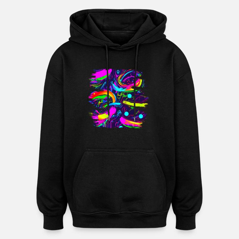 Neon Abstract Style Trend UV - Oversized Unisex Hoodie - black