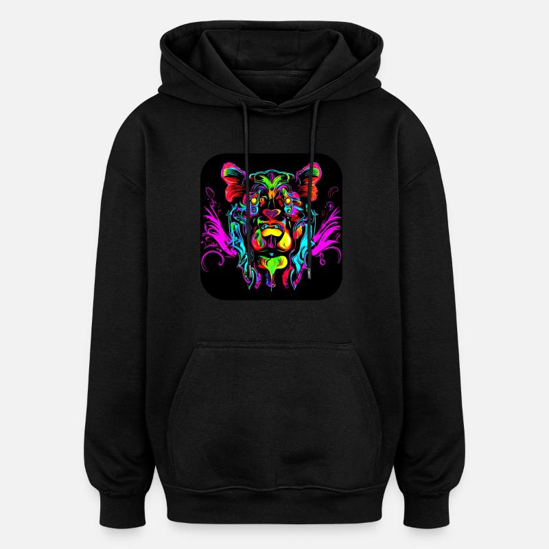 Néon Cyberglow UV Style abstrait - Sweat à capuche oversize unisexe - noir