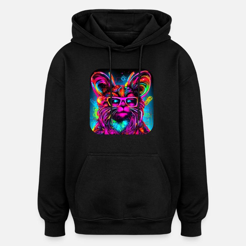 Néon Cyberglow UV Style abstrait - Sweat à capuche oversize unisexe - noir