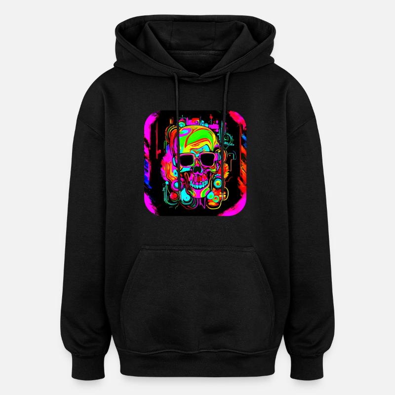Neon Style Schädel Leuchtreklame Glow - Oversized Unisex Hoodie - Schwarz