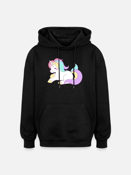 Einhorn - Oversized Unisex Hoodie - Schwarz